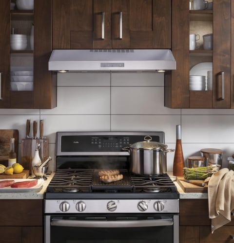 Four-speed with boost, 390-CFM Range Hood Blower venting system - PVX7300SJSSC