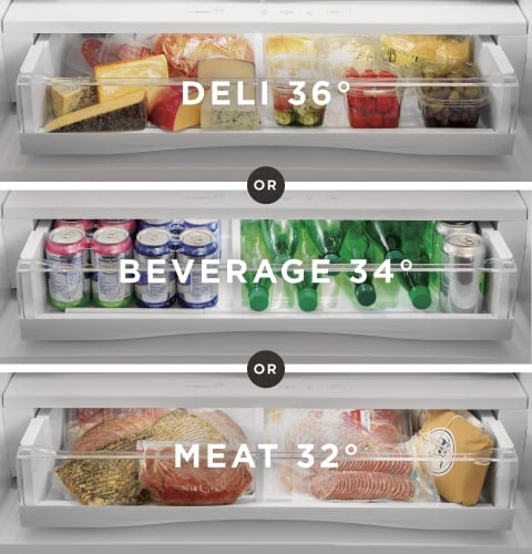 Full-width electronic temperature-controlled drawer with LED lights