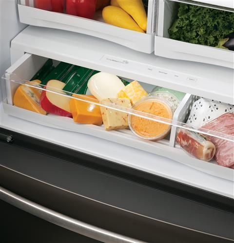 Full-width, electronic temperature-controlled drawer with LED lights