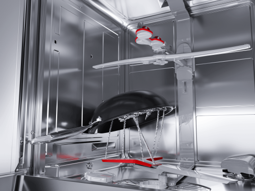 The intelligent fixed point spray arm can stay under the pots and dishes with heavy stains for continuous washing by setting on Home Connect mini program. - SHE78D75UC