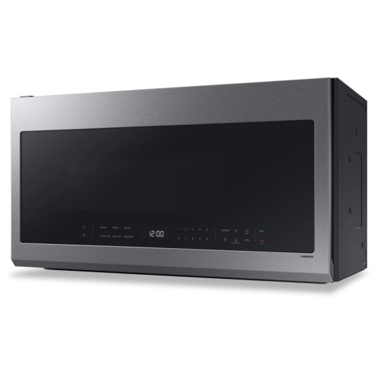 Micro-onde à hotte intégrée Samsung , 30 pouce Largeur extérieure, 2.1 pi. cu. Capacité, 400 CFM, 950 W Watts, LED, couleur Inox