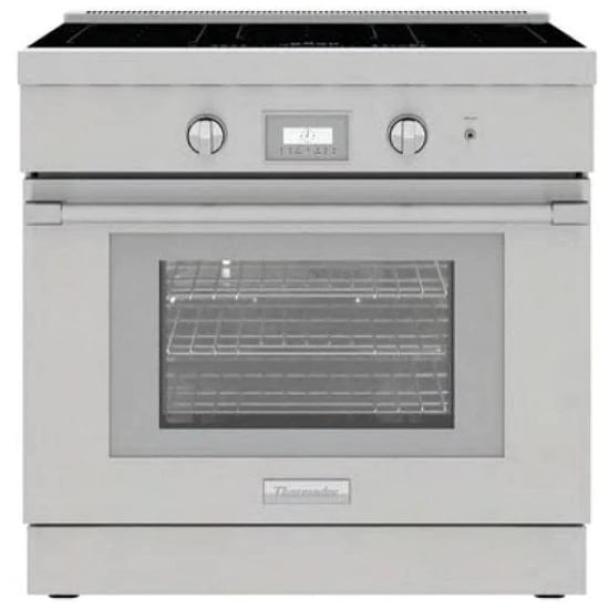 Thermador Professional Series Induction Range, 4.9 cu. ft. Capacity, 36 inch Exterior Width, True Convection, 5 Burners, Self Clean, 3,600 W Highest Element, Stainless Steel colour Telescopic Gliding Extension Rack