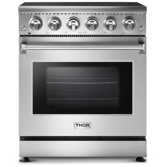 Thor Kitchen Electric Range, 30 inch Exterior Width, Convection, 5 Burners, 4.55 cu. ft. Capacity, 1 Ovens, 3000Watts Highest Burner Element (Watts), Stainless Steel colour True European Convection