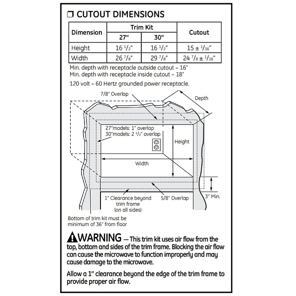 GE Profile JX827SFC 27 Inch Microwave Trim Kit