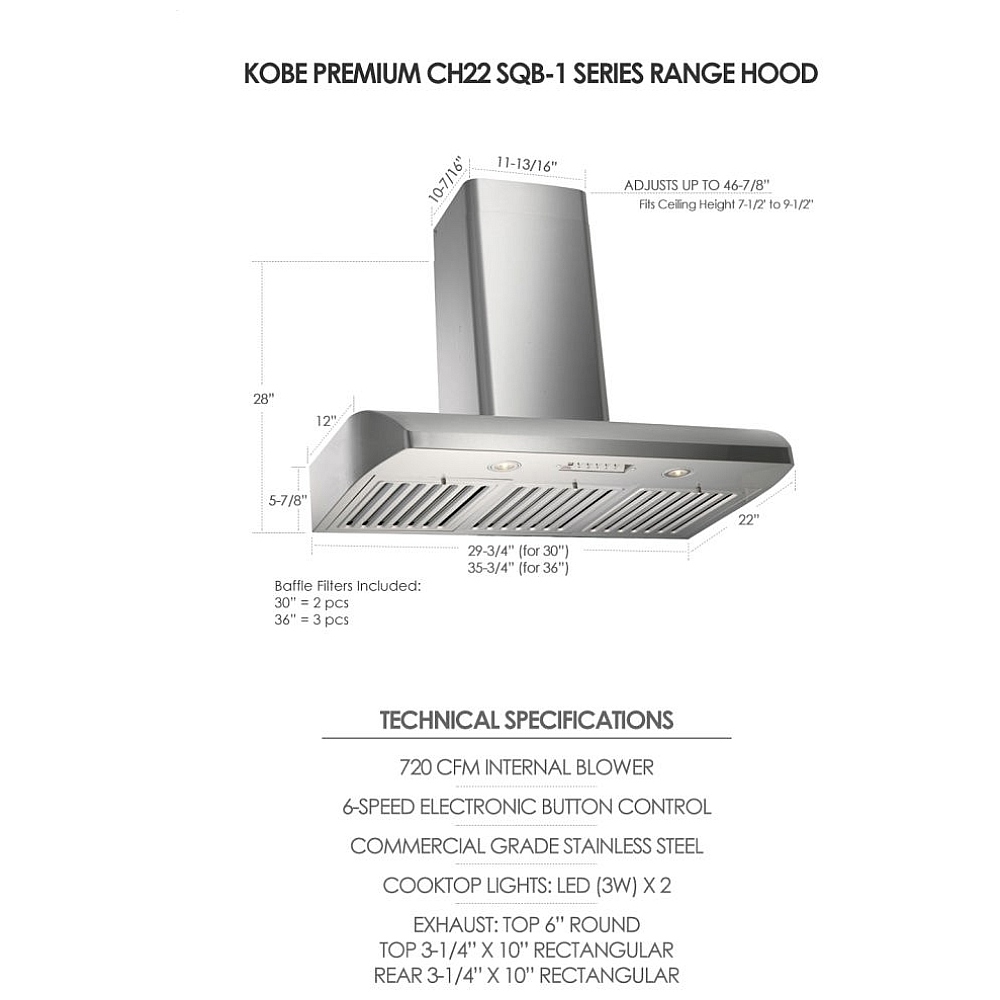 CH2230SQBWM1 Kobe Range Hood Canada Parts Discontinued Sale! Best Price, Reviews and Specs