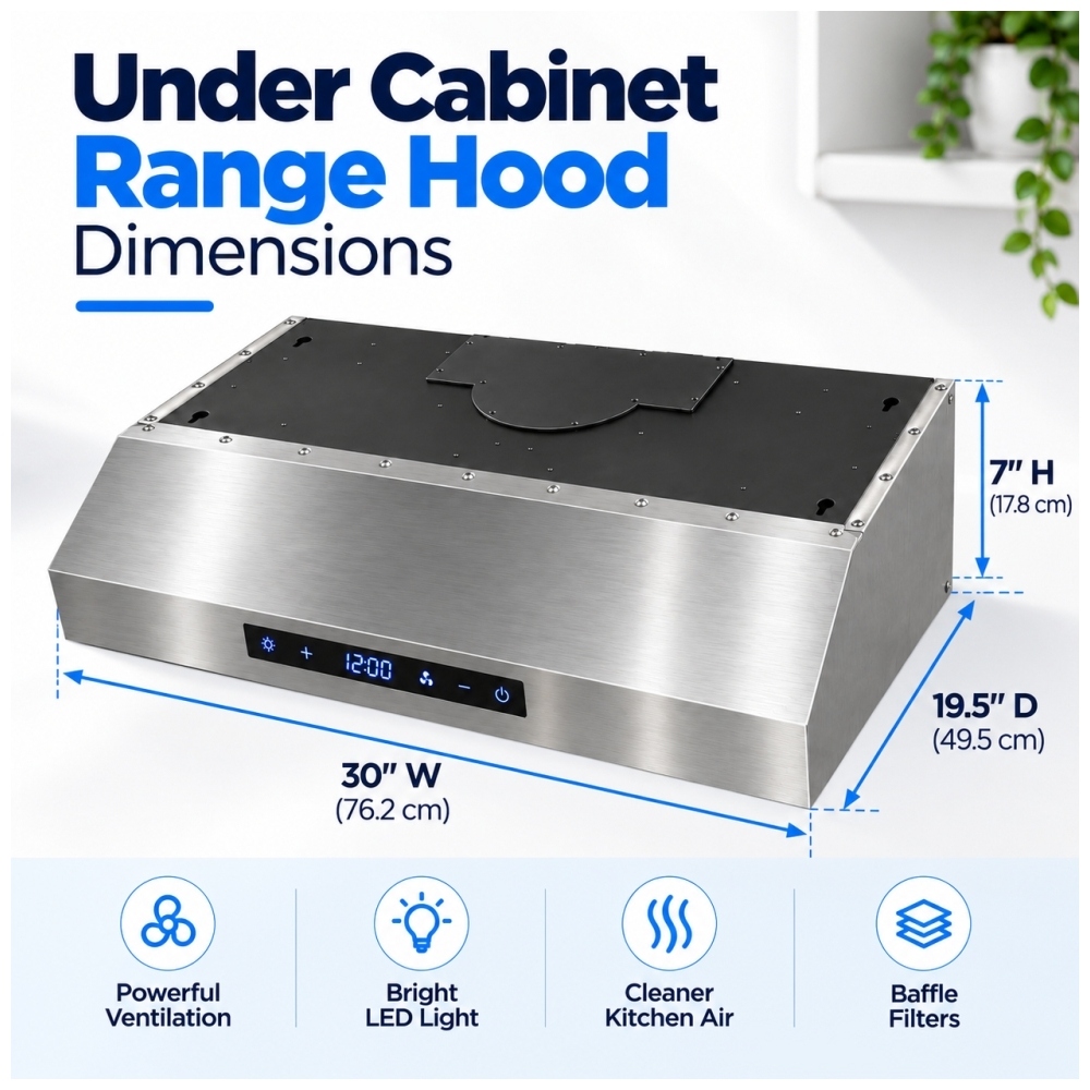 TruArctic TAUC30BLSS 30 inch stainless steel under cabinet range hood with digital touch controls and LED lighting