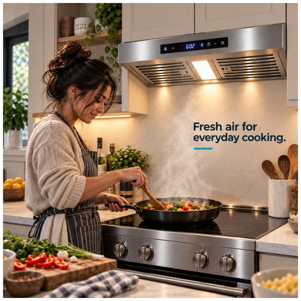 TruArctic TAUC30BLSS 30 inch stainless steel under cabinet range hood ventilating steam during everyday cooking