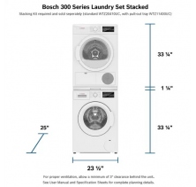 Bosch 3-Pc Stackable WAT28400UC Washer, WTG86403UC Electric Dryer, & WTZ11400UC Stacking Kit