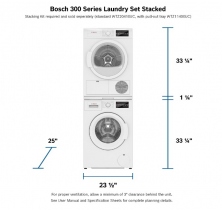 Bosch 3-Pc Stackable WAT28400UC Washer, WTG86403UC Electric Dryer, & WTZ20410UC Stacking Kit