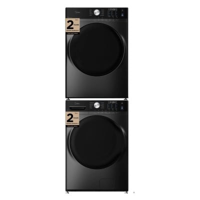 Midea 3-Pc Stackable MLHW52S7AGG Washer, MLHE52S7AGG Electric Dryer & MSTK1 Stacking Kit